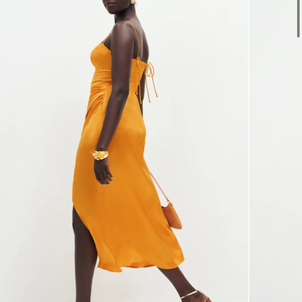 Reformation Marguerite Cantaloupe Satin Midi Dress - Picture 2 of 9